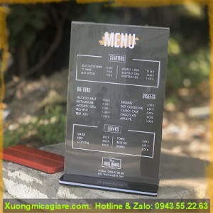 Kệ menu mica a5 chữ T để bàn