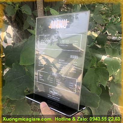 Menu mica a5 chữ T để bàn