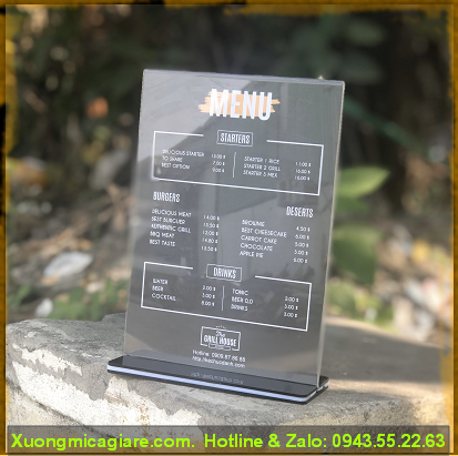 Menu mica a5 để bàn chữ T đứng giá rẻ