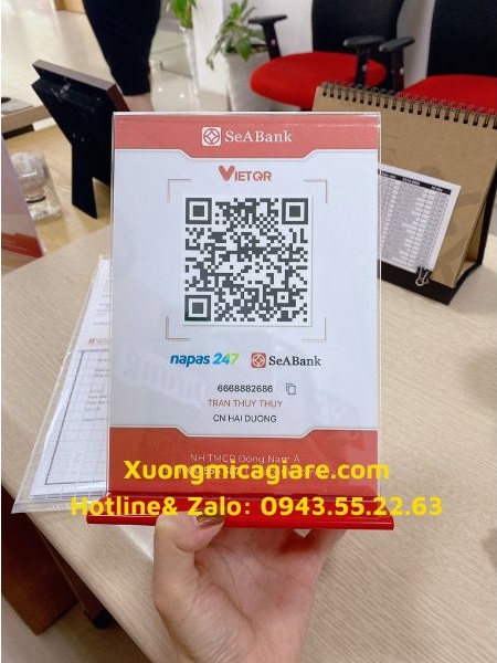Mẫu kệ menu mica để mã qrcode ngân hàng Seabank